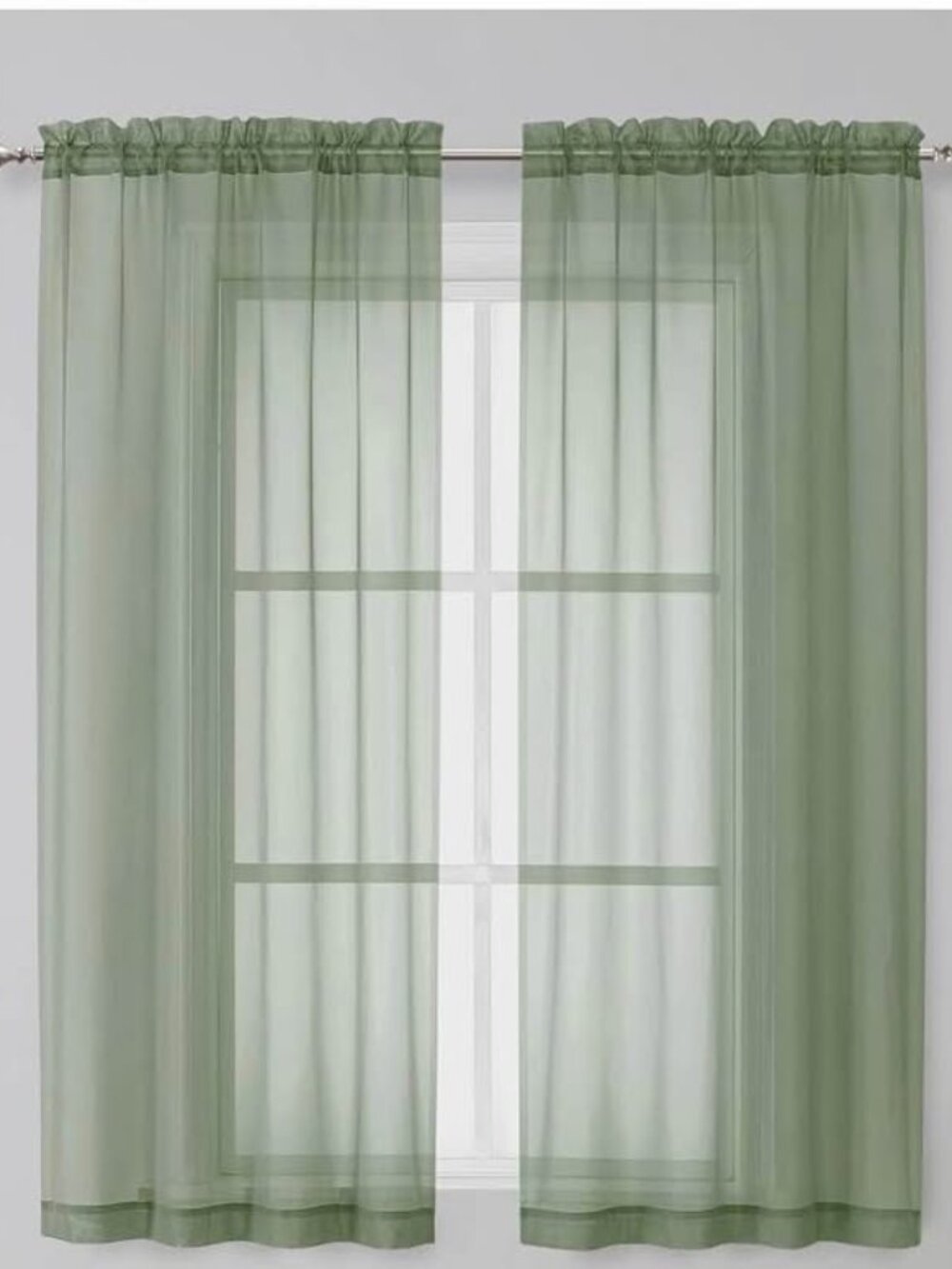 Sage Green Sheer Curtains 63 Inch Length 2 Panels for Bedroom